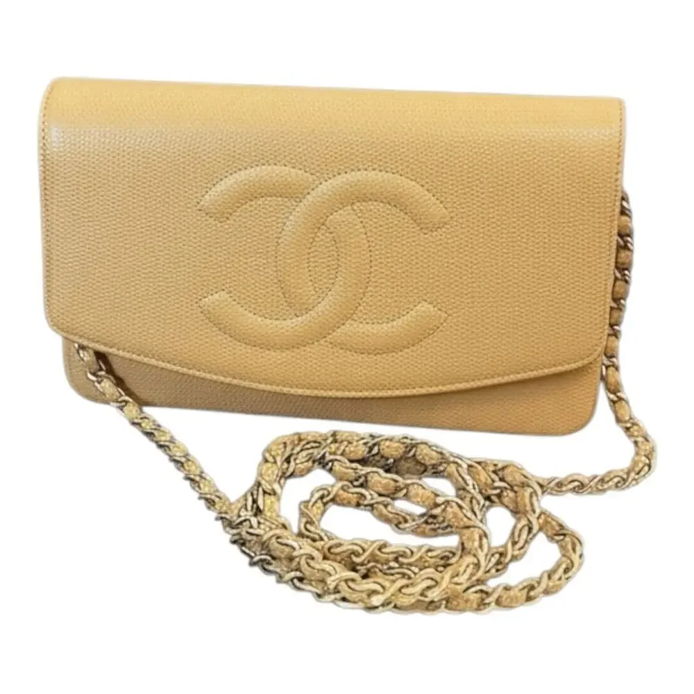 CHANEL AUTH Tan Leather Cavier Shoulder or Crossbody Bag with Gold Chain
